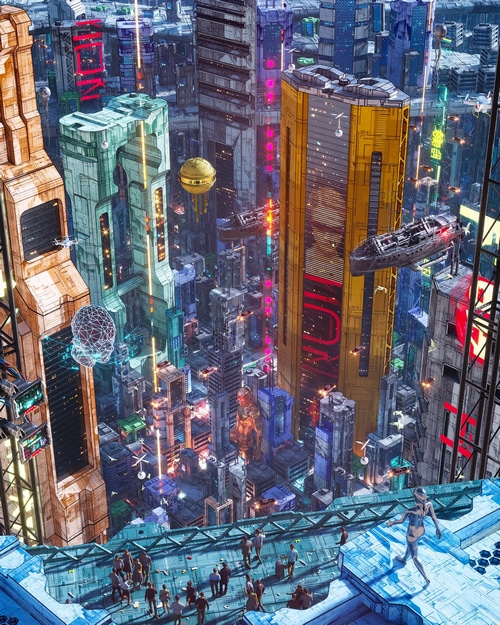 Futuristic Cyberpunk Cityscape by Annibale Siconolfi