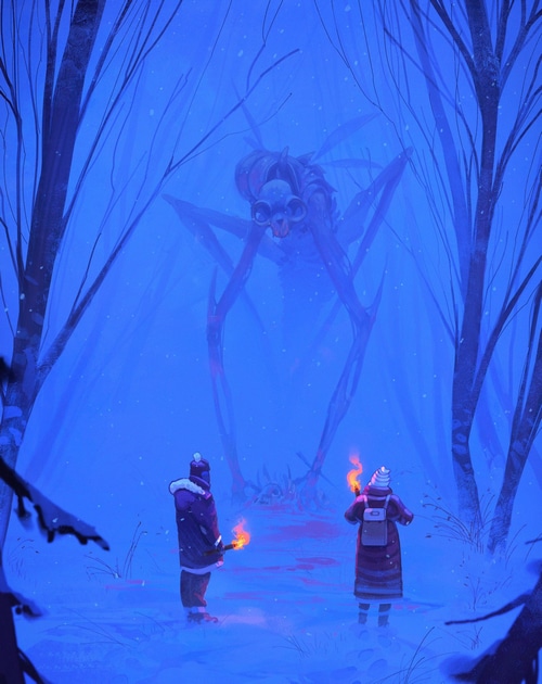 Jocelin Carmes' illustration of a creature in a snowy forest