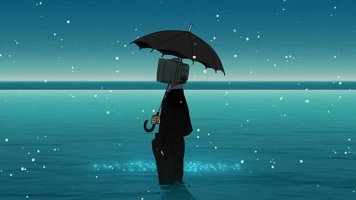 Mahou Shoujo Magical Destroyers character with TV head and umbrella