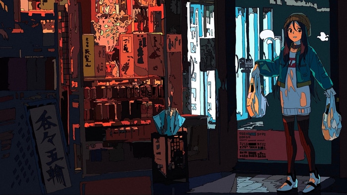 4K anime girl with shopping bags