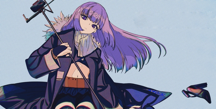4K Cogecha with purple hair and eyes