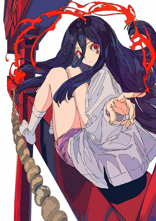 Anime girl with red eyes and dark hair