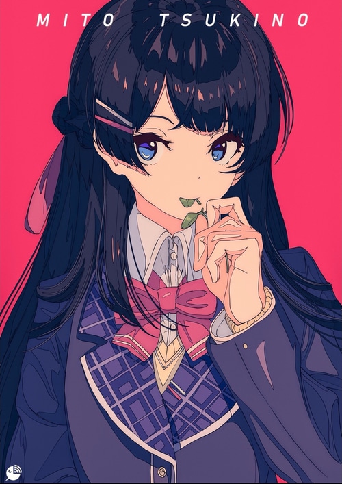 Mito Tsuki no in a school uniform holding leaves