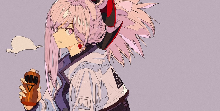 Miyamoto Musashi from Fate series holding a drink