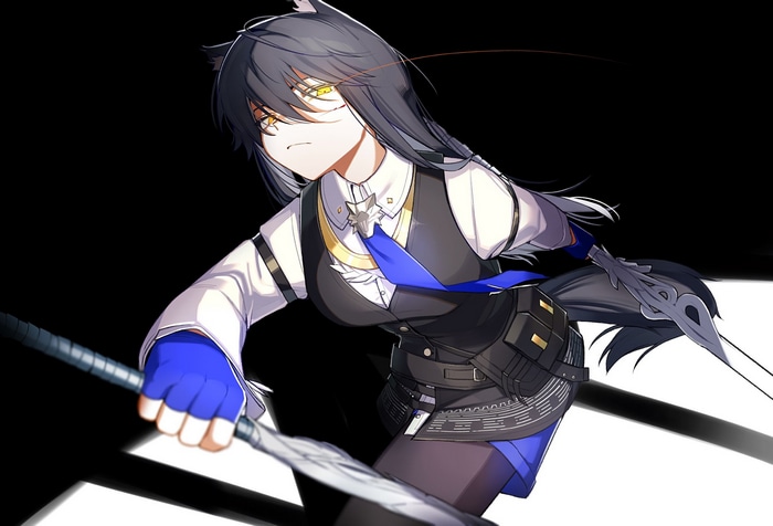 Texas The Omertosa from Arknights holding a weapon