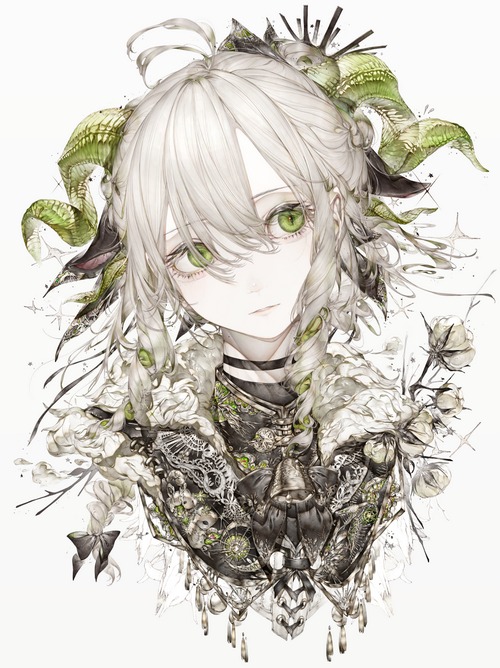 Anime girl with horns and green eyes