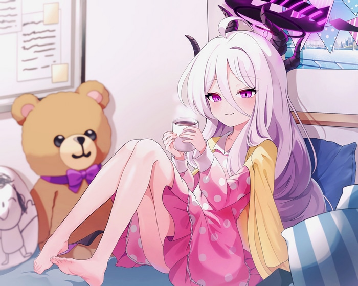 Sorasaki Hina from Blue Archive drinking from a cup