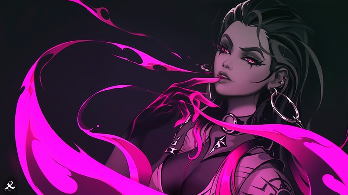 Reyna from Valorant with pink energy