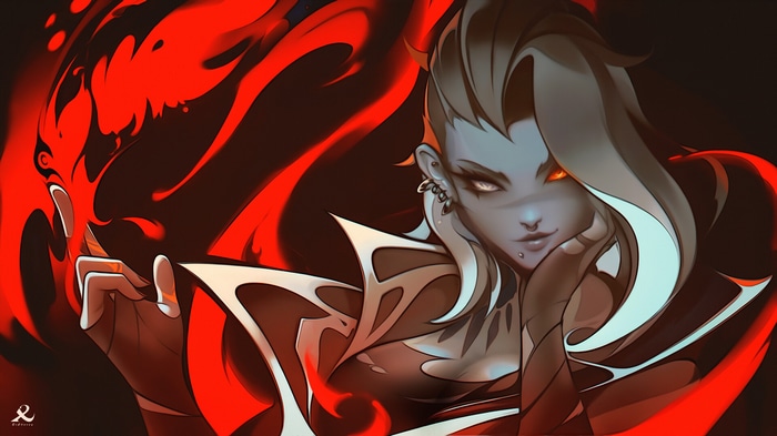 Fan art of a woman with red energy, Valorant character