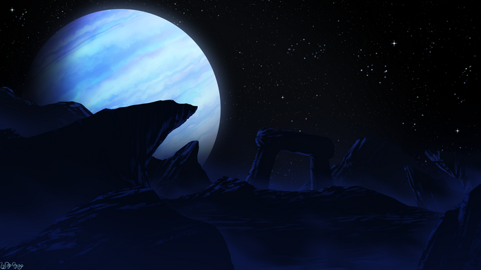 4K Planet and Rock Formations Under Starry Night Sky