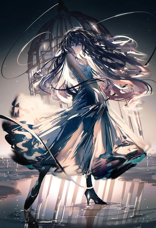 Gawako in a dress with heels and reflection