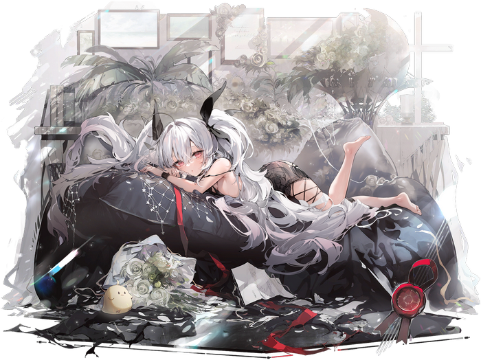 Azur Lane girl with white hair and red eyes on a couch