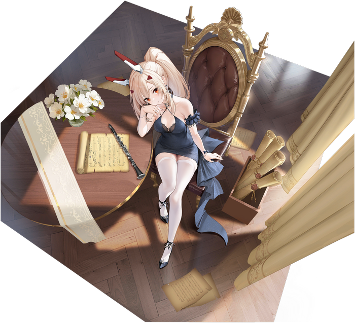 Azur Lane Ayanami in a black dress with a clarinet