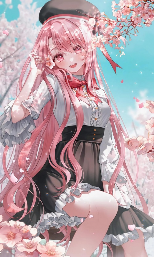 4K Anime Girl with Pink Hair and Cherry Blossoms
