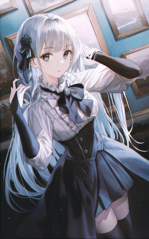 Anime girl with blue hair and blue eyes