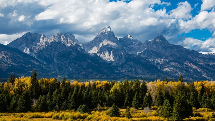 Grand Teton National Park mountains with autumn trees