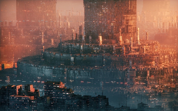 Futuristic city concept art by Annibale Siconolfi