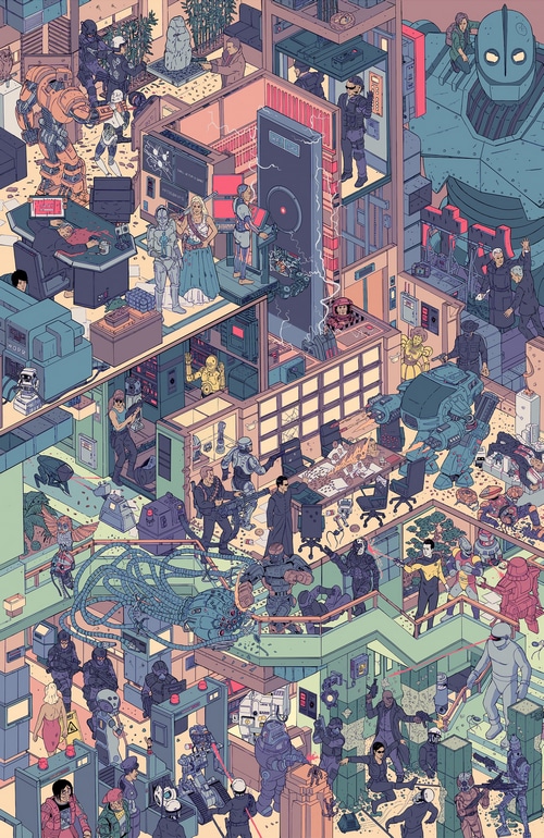 Crossover of The Matrix, Blade Runner, and The Iron Giant