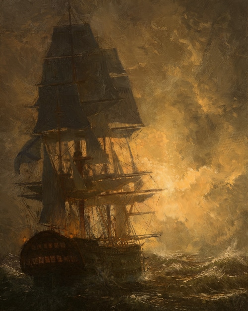 A ship sailing through stormy seas