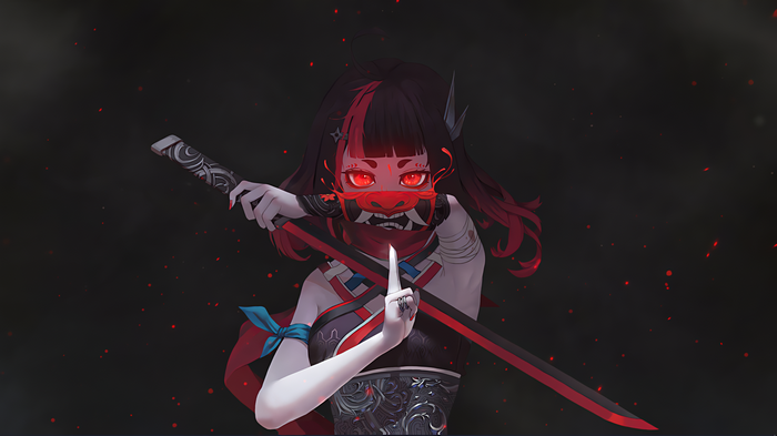 Kunoichi with Oni Mask and Katana