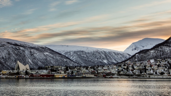 Arctic Cathedral and village in Tromsø, Norway