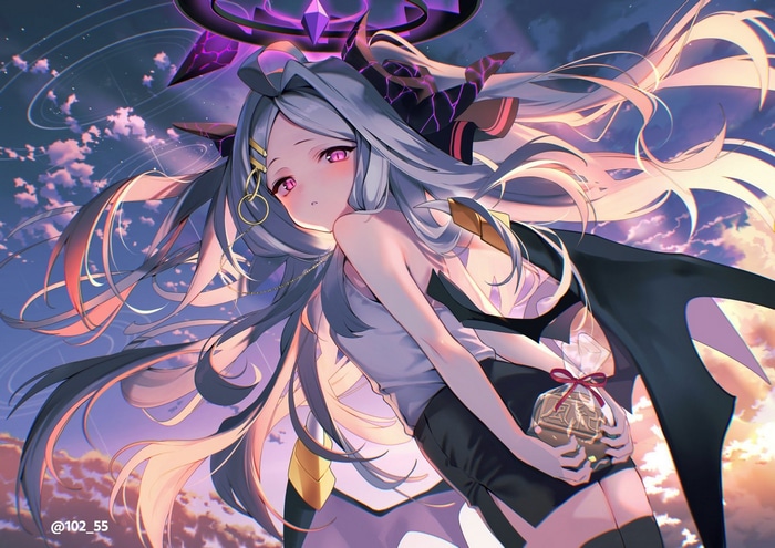 Sorasaki Hina with wings at sunset