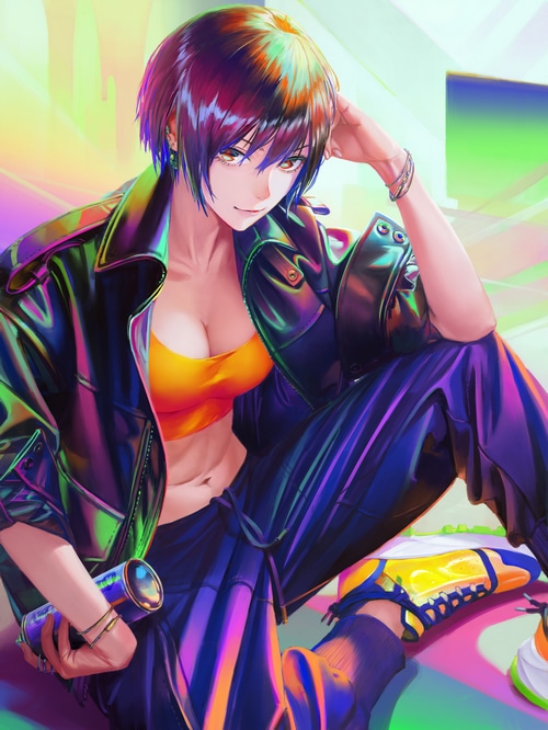 4K Anime Woman with Multi-colored Hair