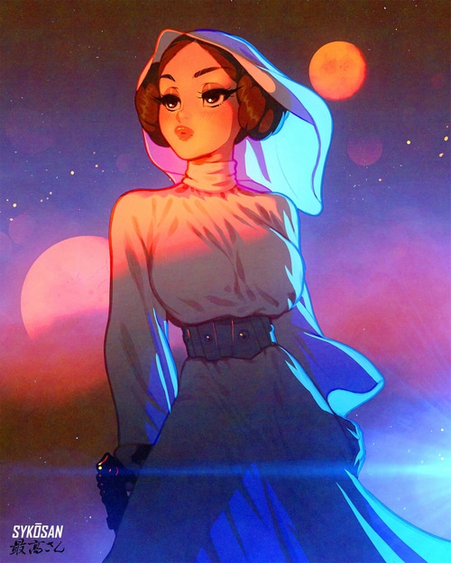 Leia Organa fan art with twin planets