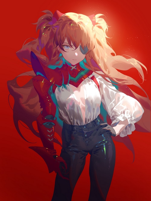 Asuka Langley Soryu with Eyepatch and Red Armor