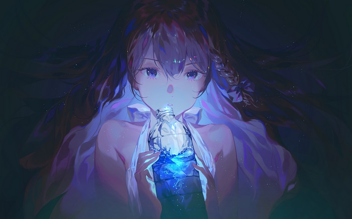 Anime girl drinking from a water bottle