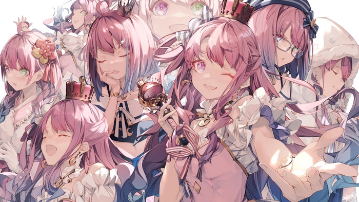 4K anime illustration of girls with pink hair and crowns