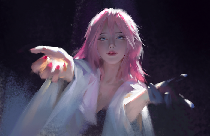 4K Anime Girl with Pink Hair Reaching Out