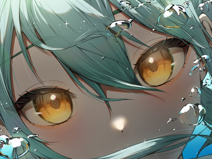 4K Anime Girl with Yellow Eyes and Green Hair