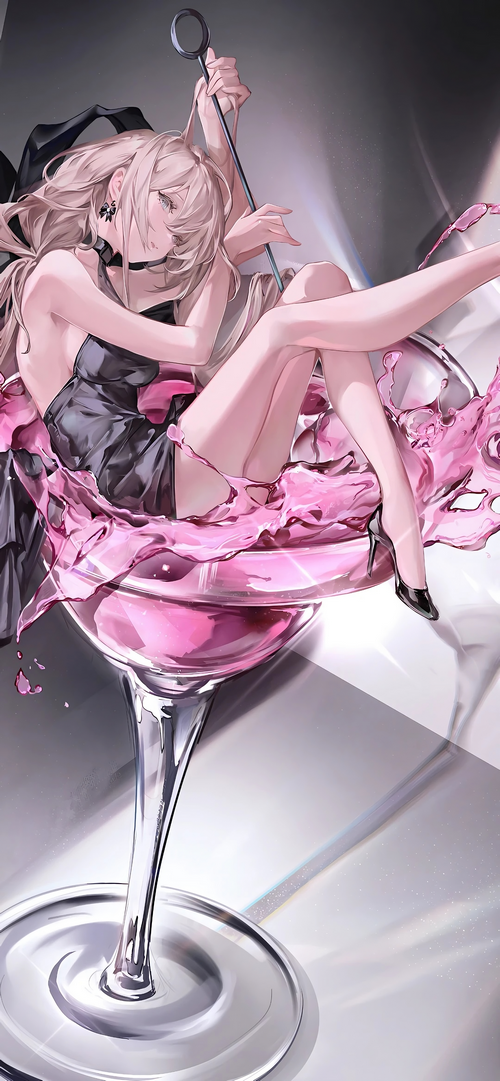 Woman in black dress in a martini glass