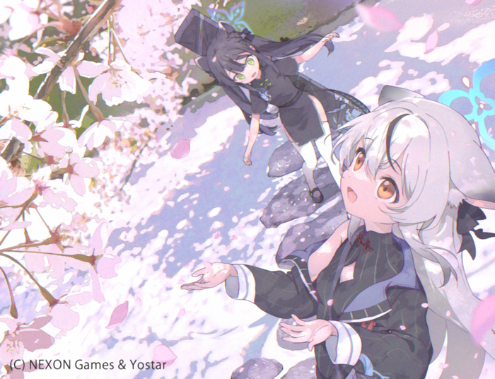 Blue Archive: Sunohara Kokona and Shun with Cherry Blossoms