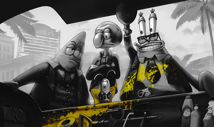 4K Mr. Krabs, Squidward, and Patrick Star in suits