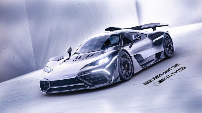 Mercedes-AMG ONE hypercar in a futuristic setting