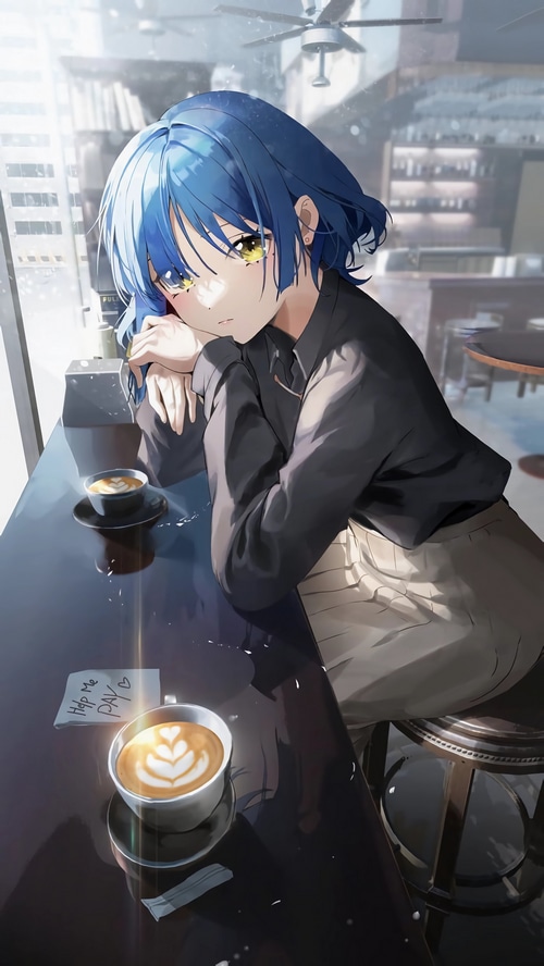Ryo Yamada from BOCCHI THE ROCK! at a cafe