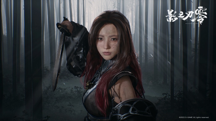 4K CGI of a woman with a sword in a forest