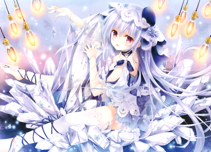 Girl in Crystal Dress with Stockings and Flowers
