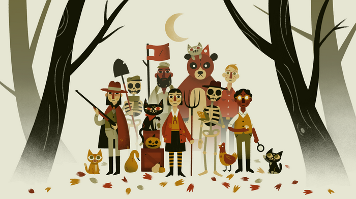 Revenant Hill characters in a forest with a crescent moon