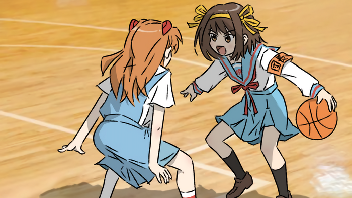 Asuka and Haruhi Playing Basketball