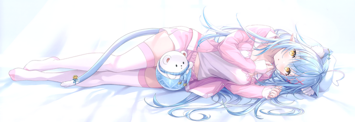 Yukihana Lamy in Pajamas with Cat Ears and Tail