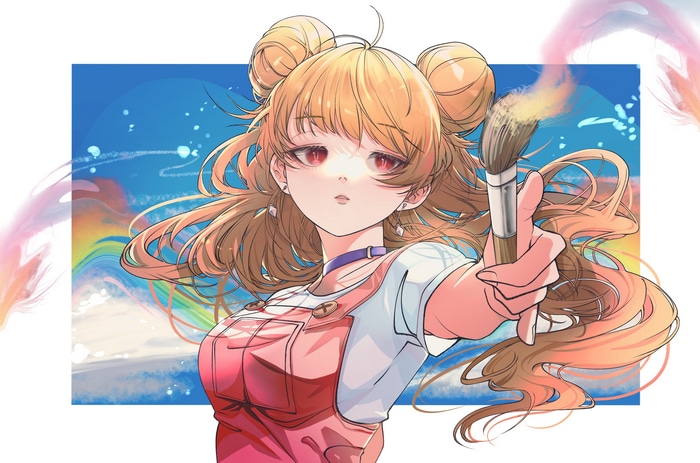Illustration of a girl with blonde hair holding a paintbrush