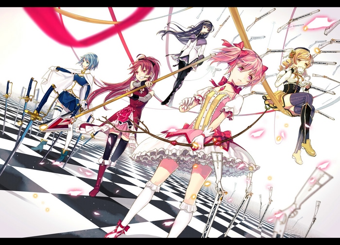 Mahou Shoujo Madoka Magica characters with weapons