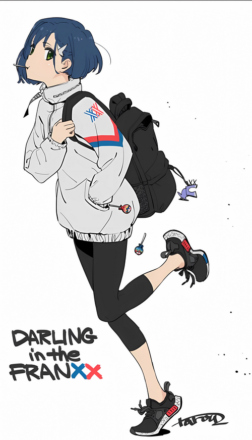 Ichigo from Darling in the FranXX with a backpack