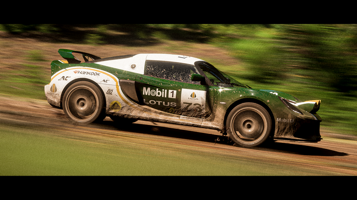 Lotus rally car with Mobil 1 and Hankook sponsorship