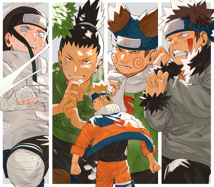 Naruto, Neji, Shikamaru, Choji, and Kiba