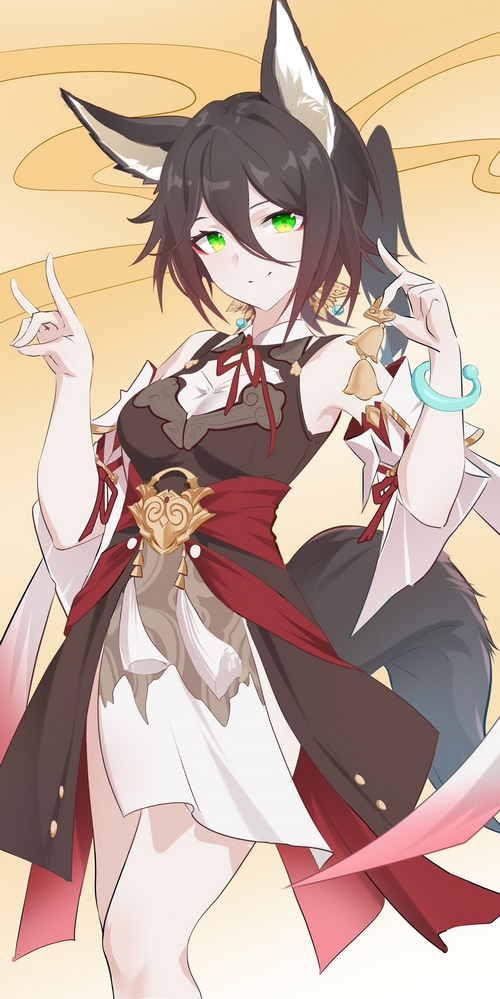 Tingyun from Honkai: Star Rail with fox ears and tail