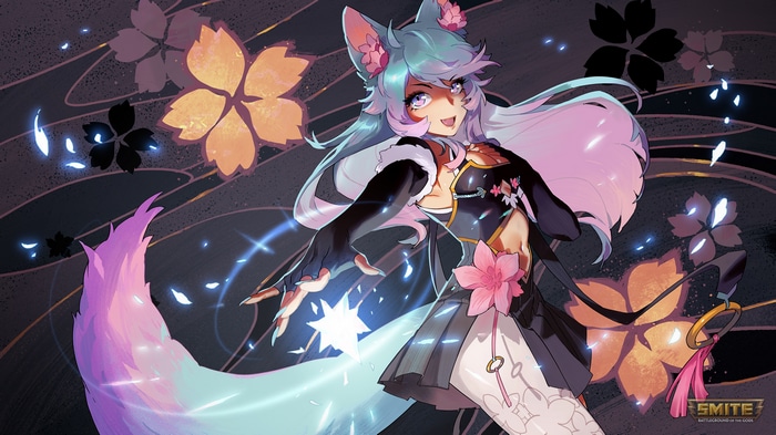 Smite 4K Fox Girl with Gradient Hair and Flowers